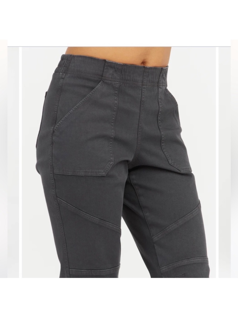 NWT Spanx stretch twill cargo jogger black gray high waist ankle length taper - Picture 4 of 12